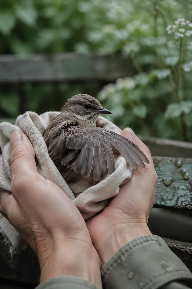 Compassionate Hands Cradling a Wounded Bird