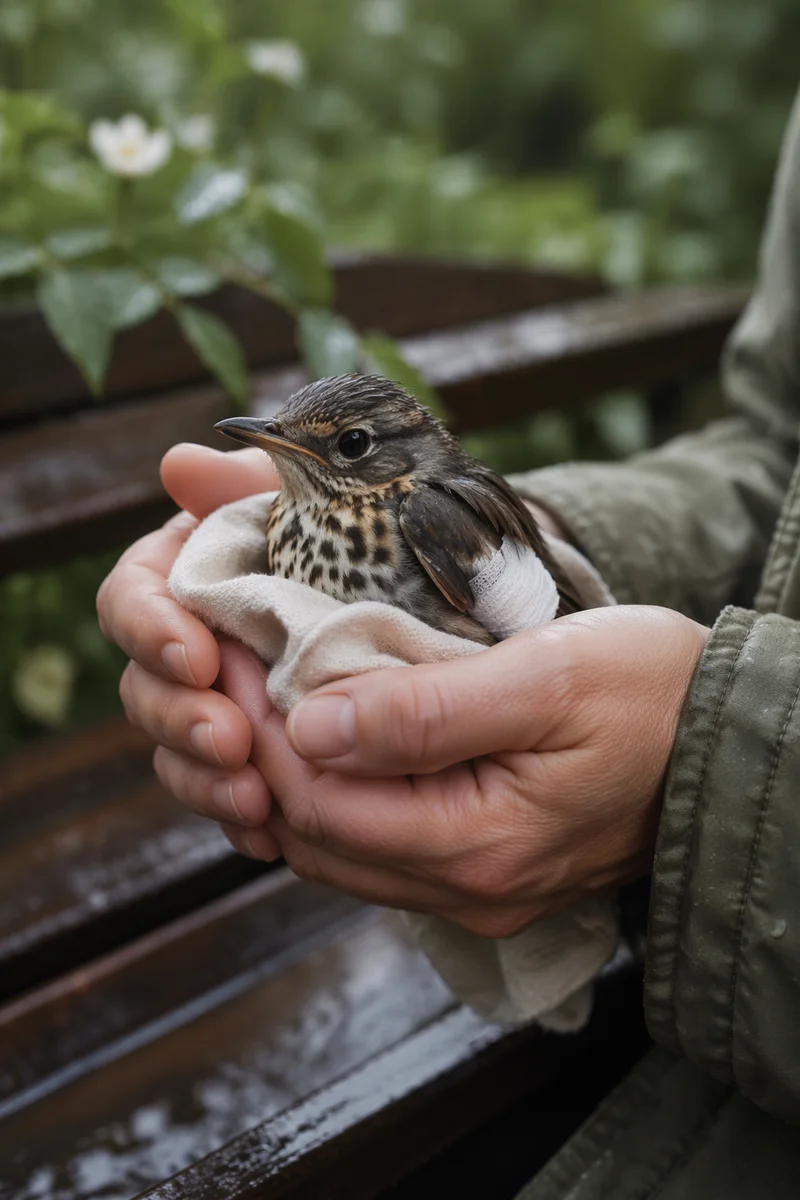 Compassionate Hands Holding a Wounded Bird