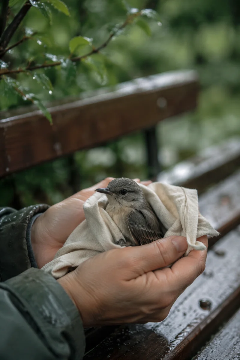 Gentle Hands Cradling a Wounded Bird