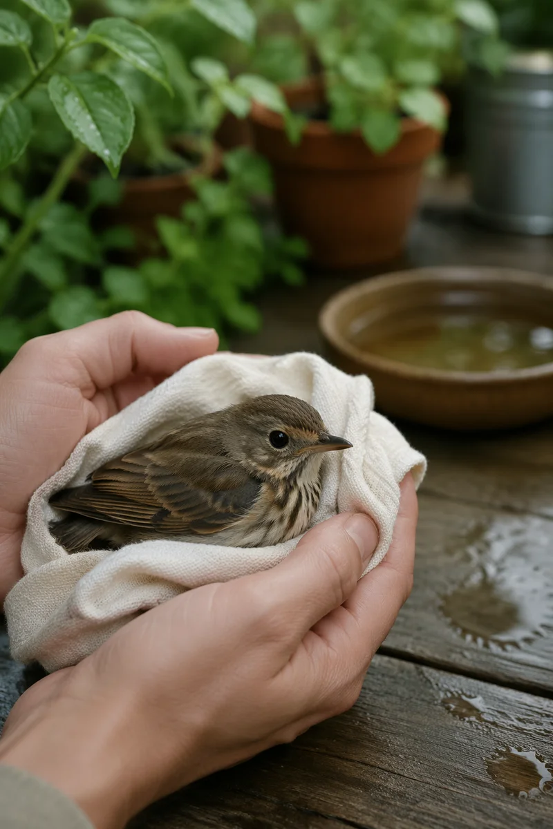 Compassionate Hands Cradling an Injured Bird