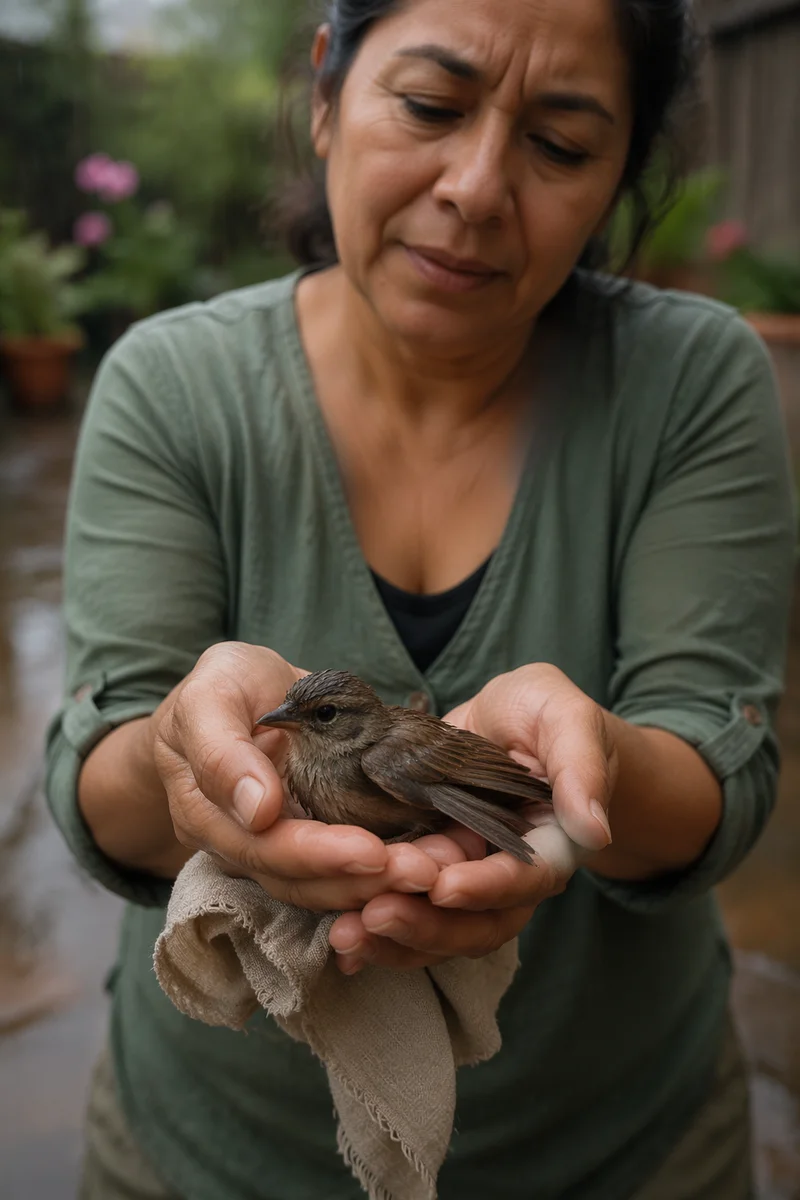 Gentle Hands Holding Injured Songbird