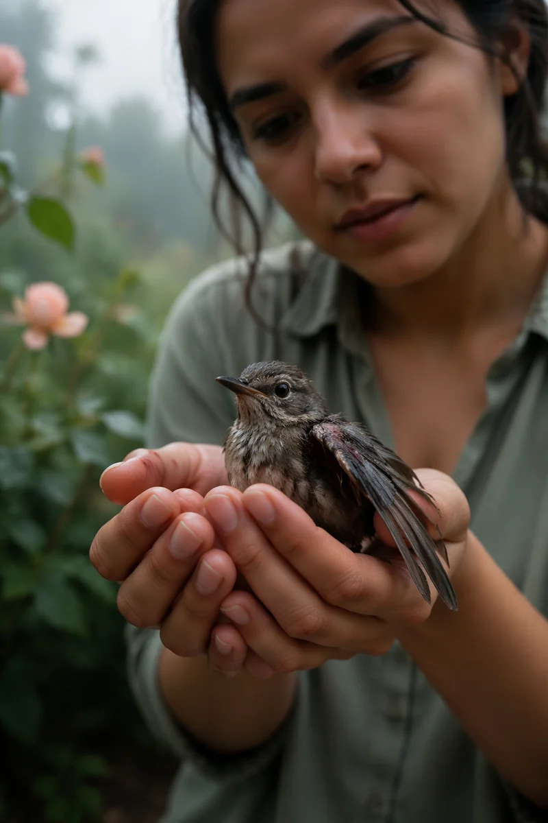 Gentle Hands Holding Injured Songbird
