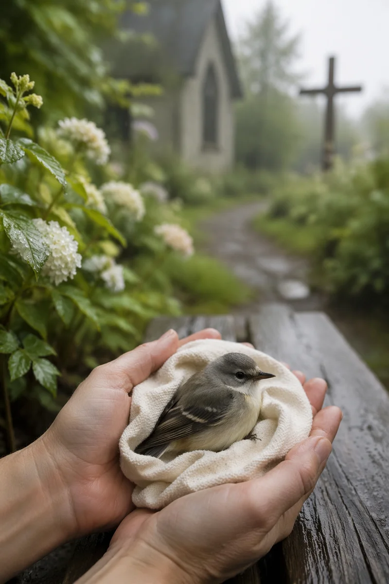 Compassionate Hands Holding Wounded Songbird