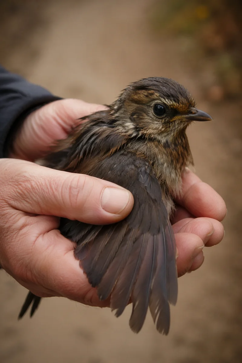 Compassionate Hands Cradling Injured Wild Bird