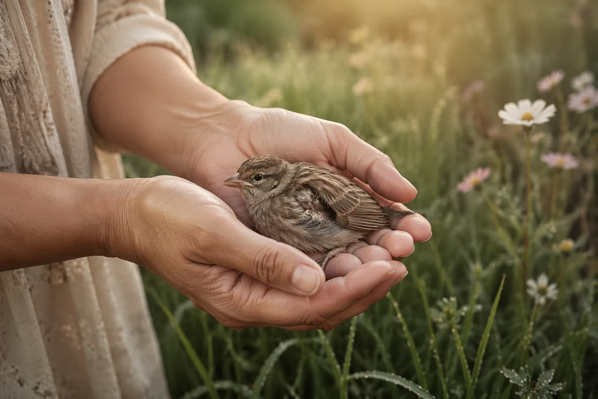 Gentle Hands Holding Injured Songbird