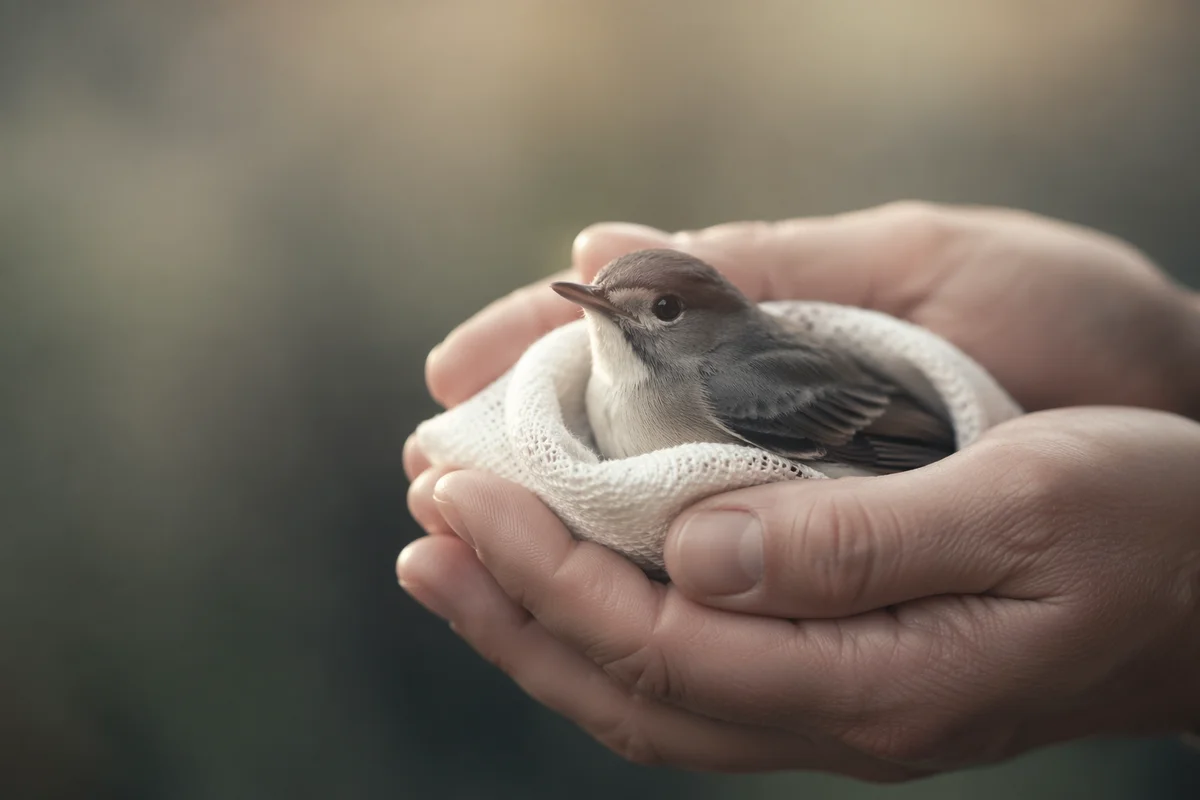 Gentle Hands Cradling an Injured Songbird