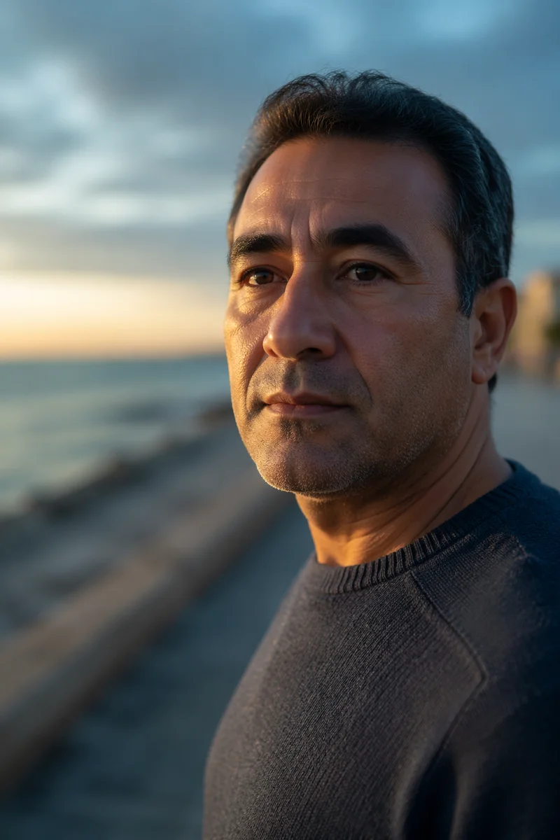 Contemplative Man Portrait at Dawn