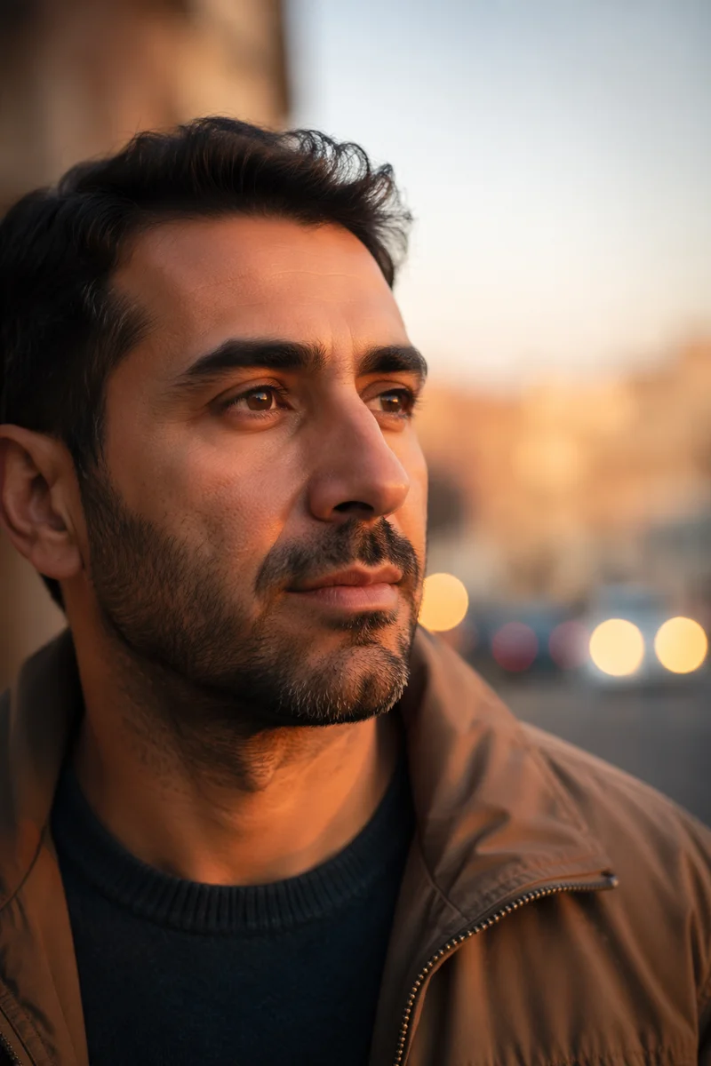 Thoughtful Man Gazing into the Distance