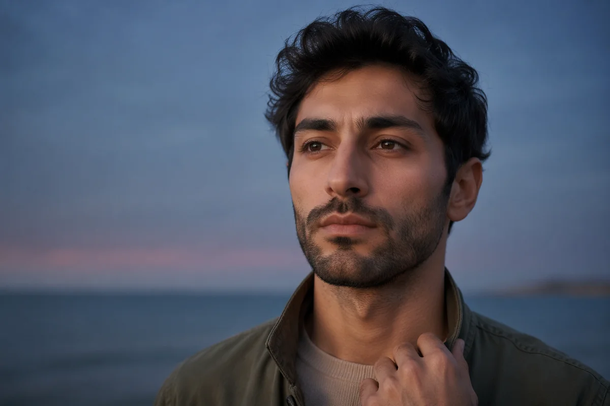 Contemplative Man by Shoreline at Dusk