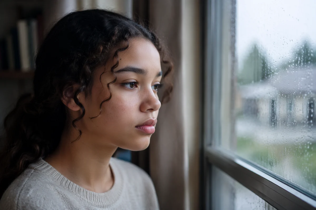 Contemplative Teenage Girl by Rainy Window