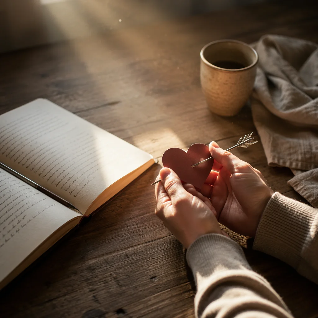 Hands Holding Pierced Heart in Morning Light