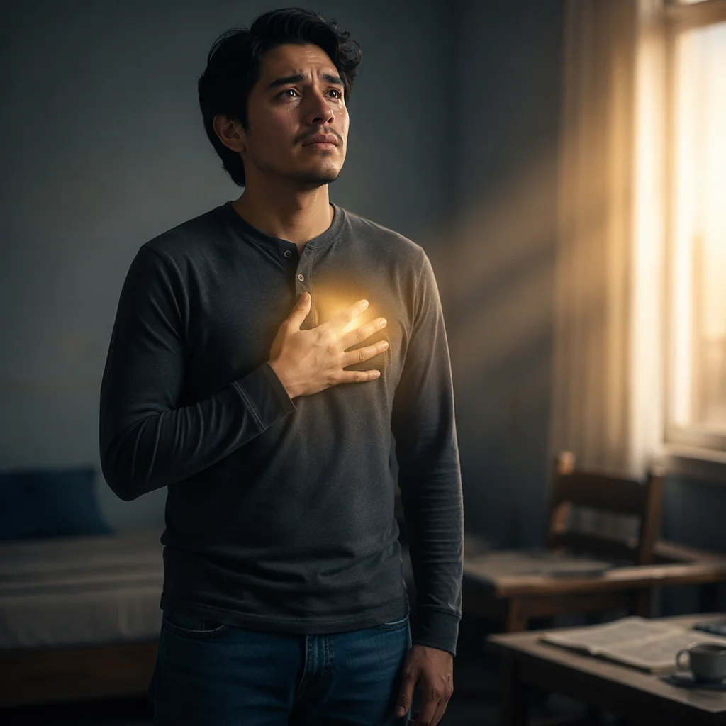 Tearful Young Man in Morning Light