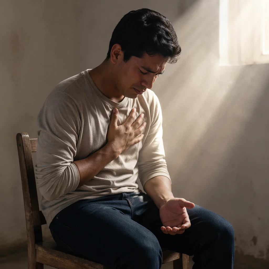 Tearful Young Man in Quiet Reflection