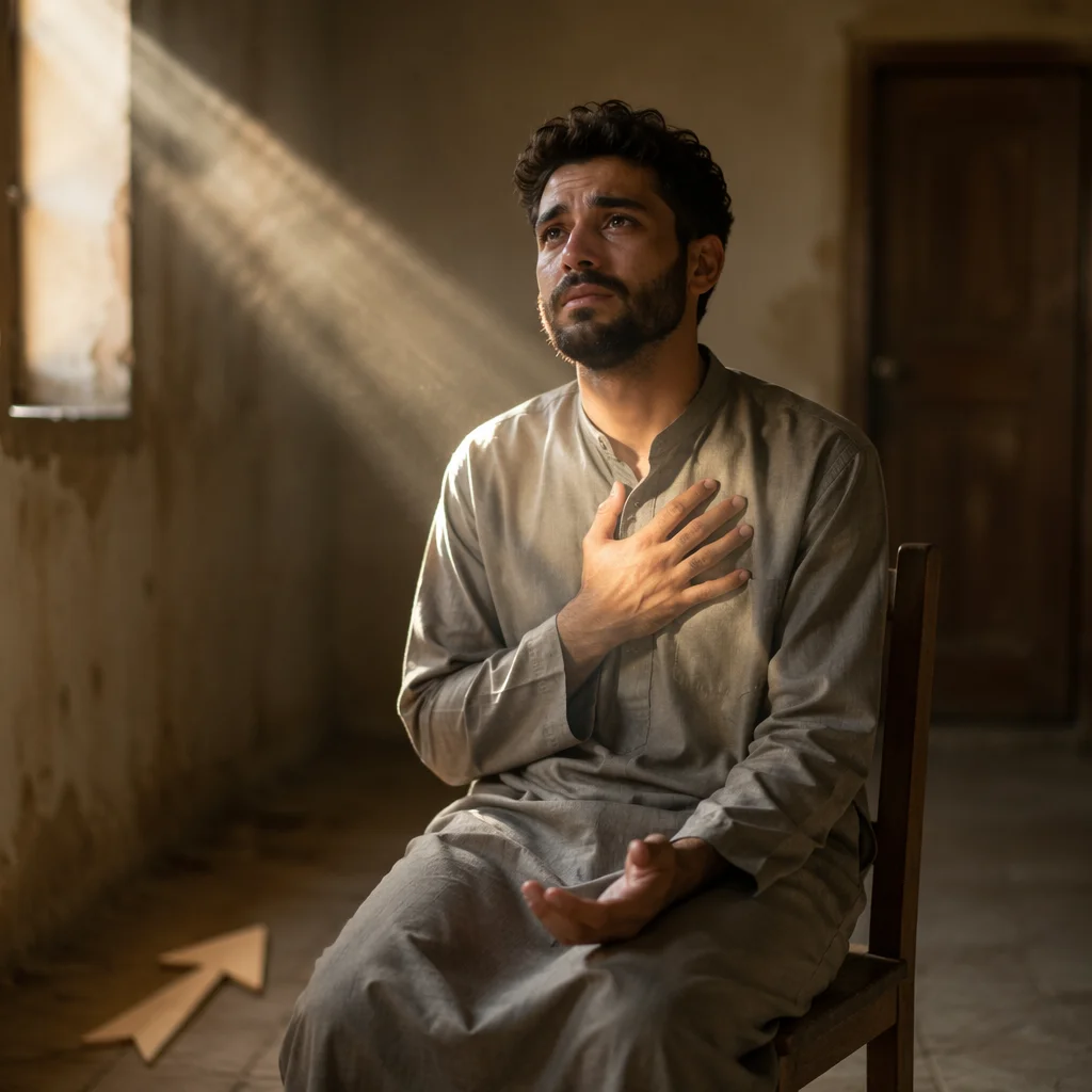 Contemplative Man in Morning Light Indoors