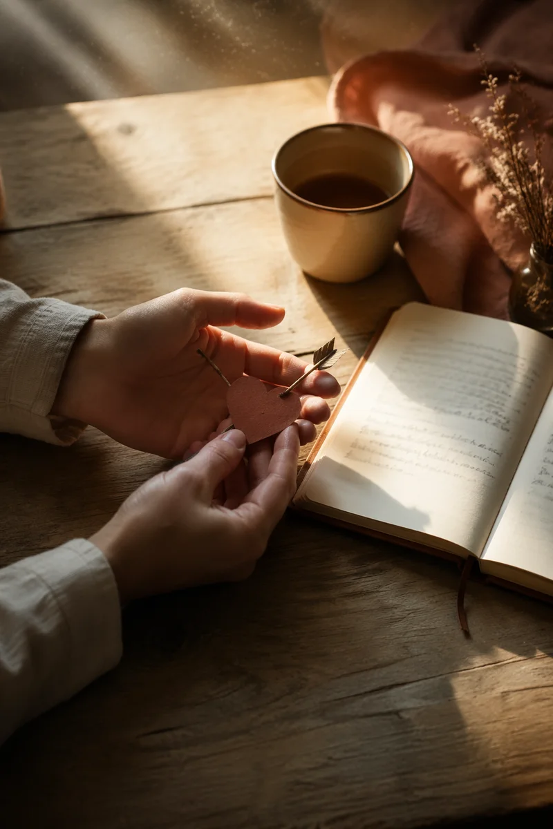 Hands Holding Pierced Heart in Morning Light