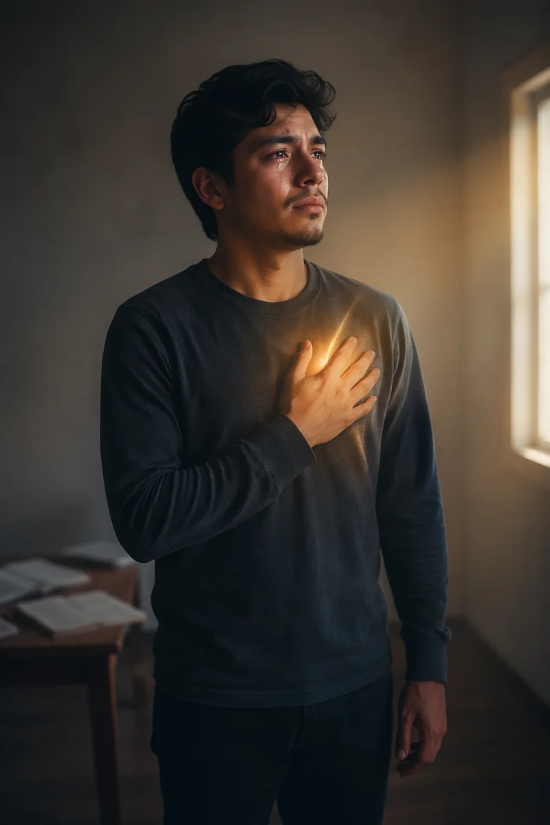 Tearful Young Man in Dawn Light