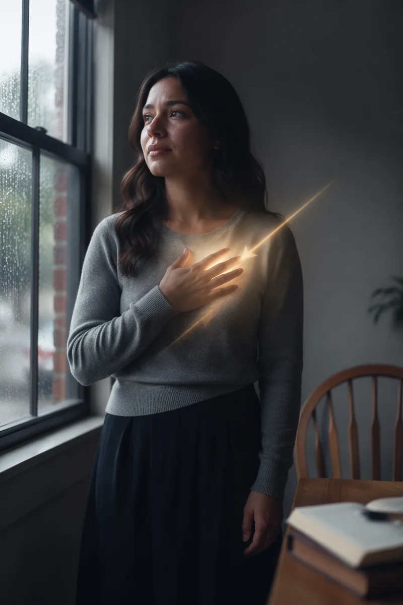 Reflective Woman by Rainy Window Light