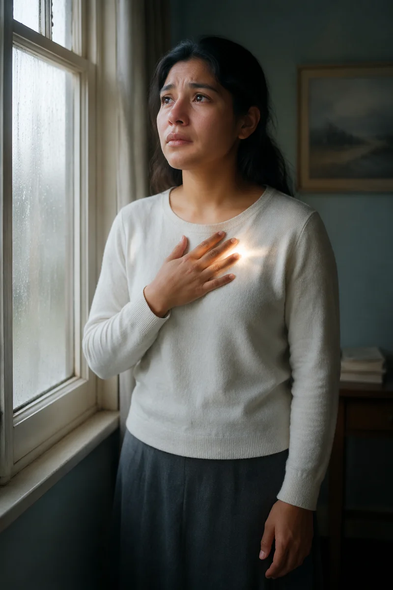 Young Woman by Rain Speckled Window