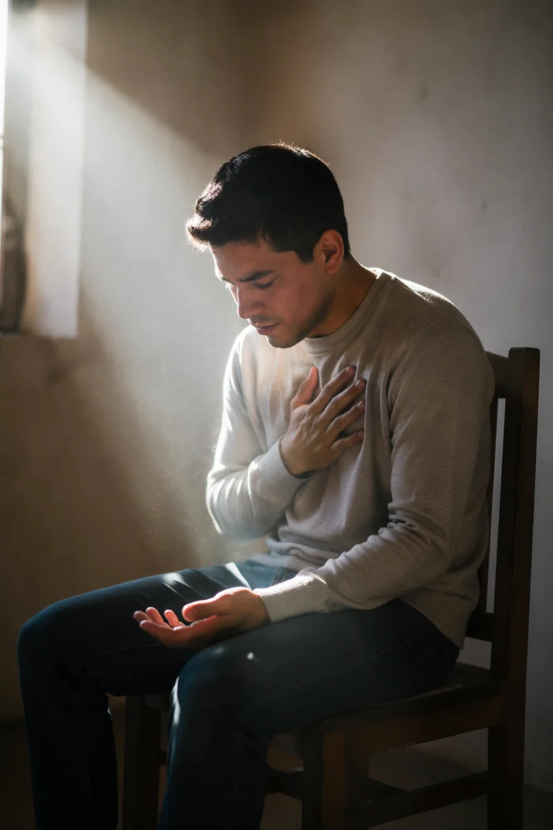Tearful Young Man in Morning Light