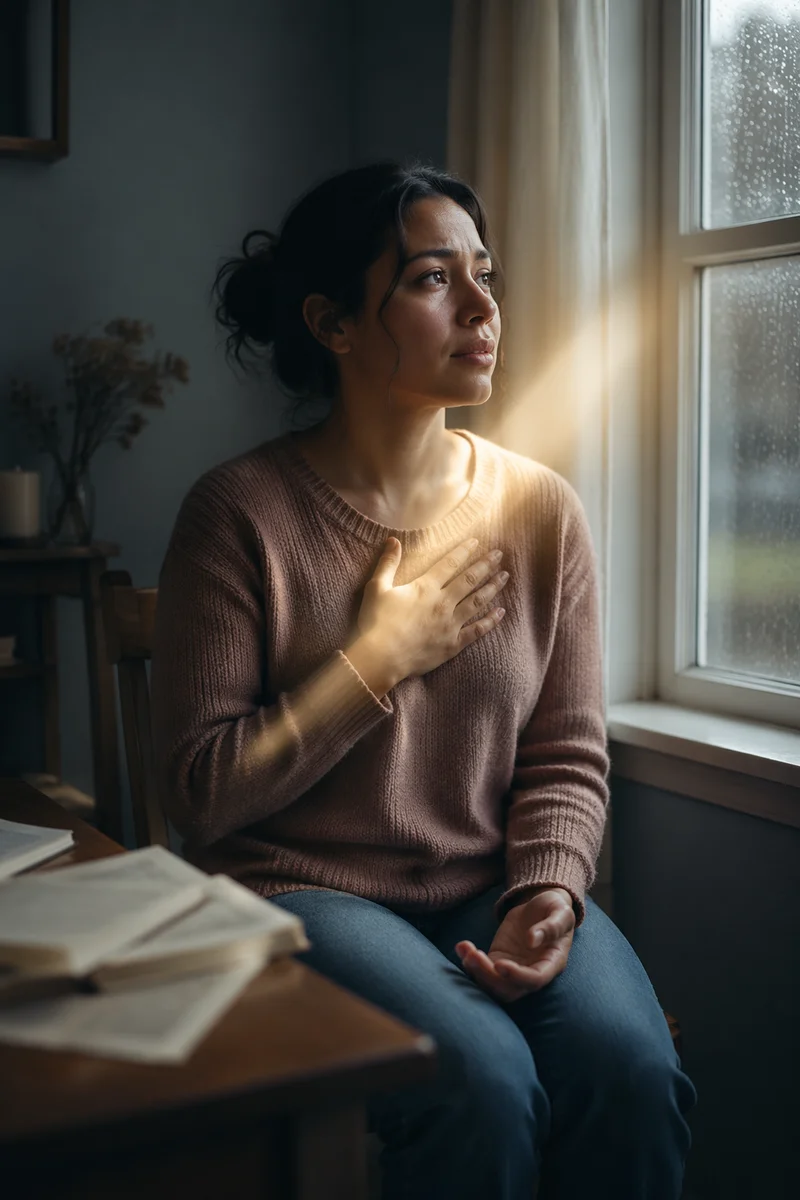 Contemplative Woman by Rainy Window Light