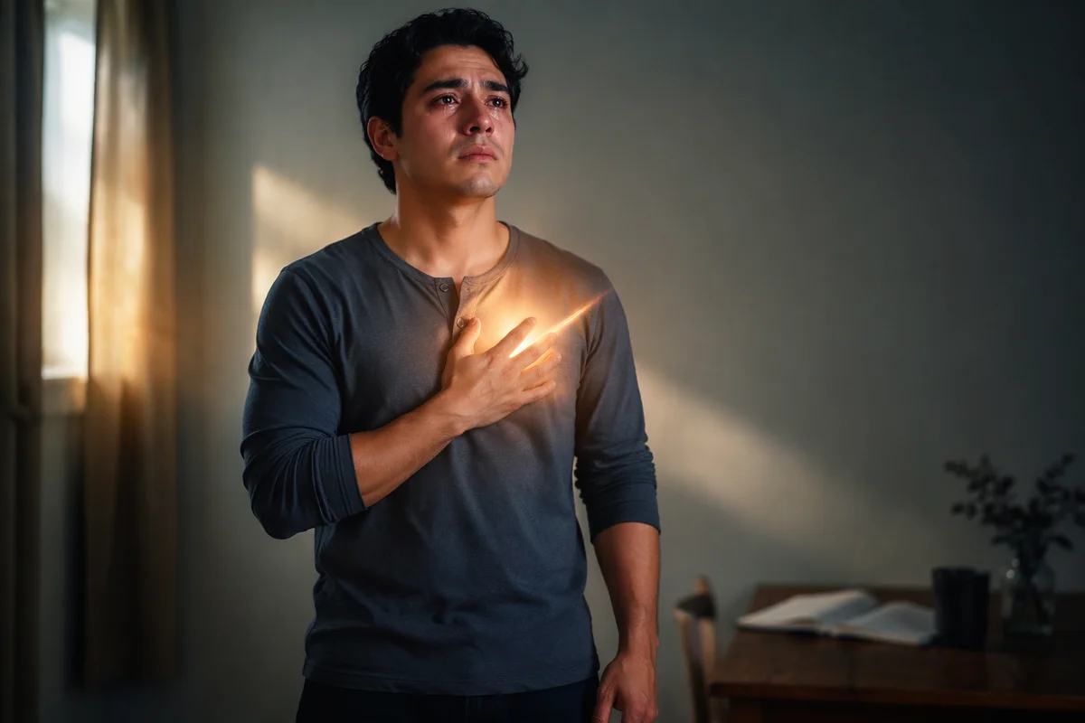 Tearful Young Man in Dawn Light