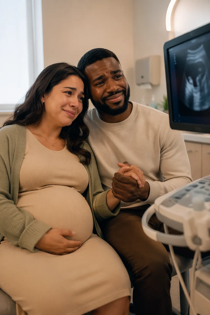 Emotional Couple During Prenatal Ultrasound Visit