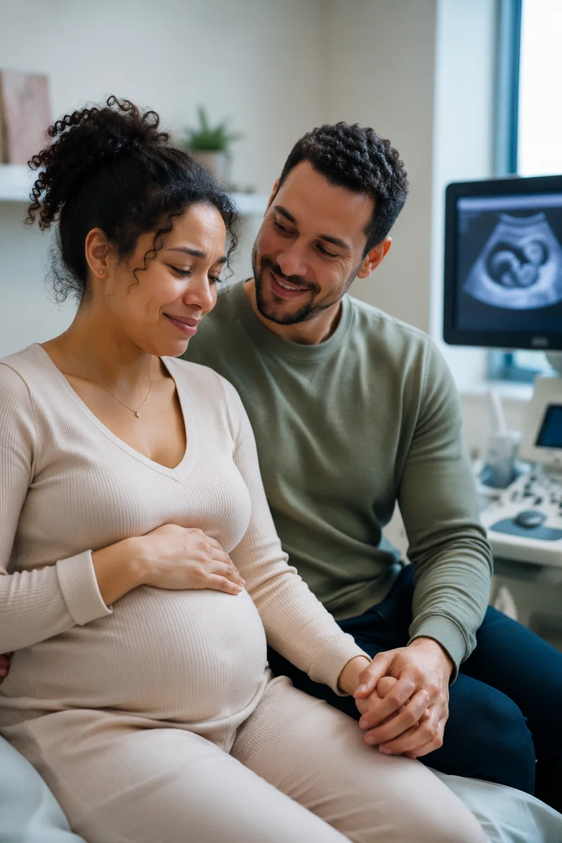 Expectant Couple Reacting to First Ultrasound
