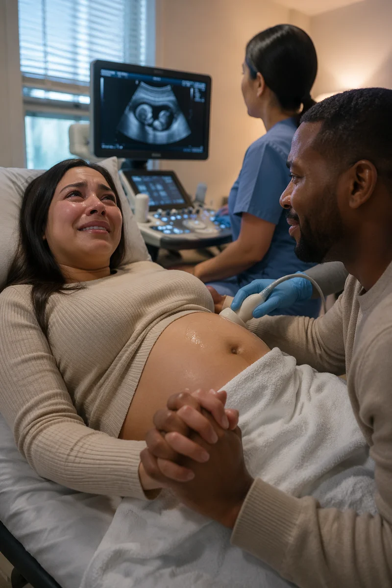Emotional Couple During Prenatal Ultrasound Exam