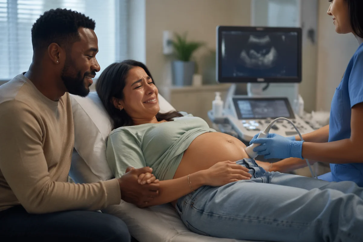 Couple Listening to Baby Heartbeat Ultrasound