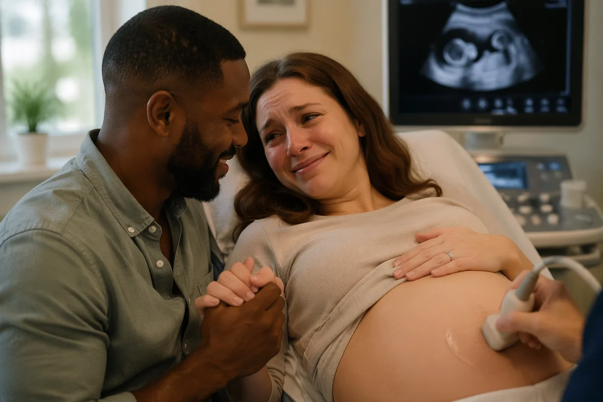 Emotional Couple During Prenatal Ultrasound Visit