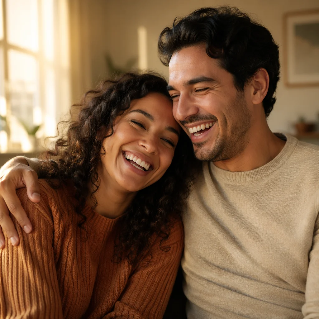 Laughing Couple in Warm Window Light