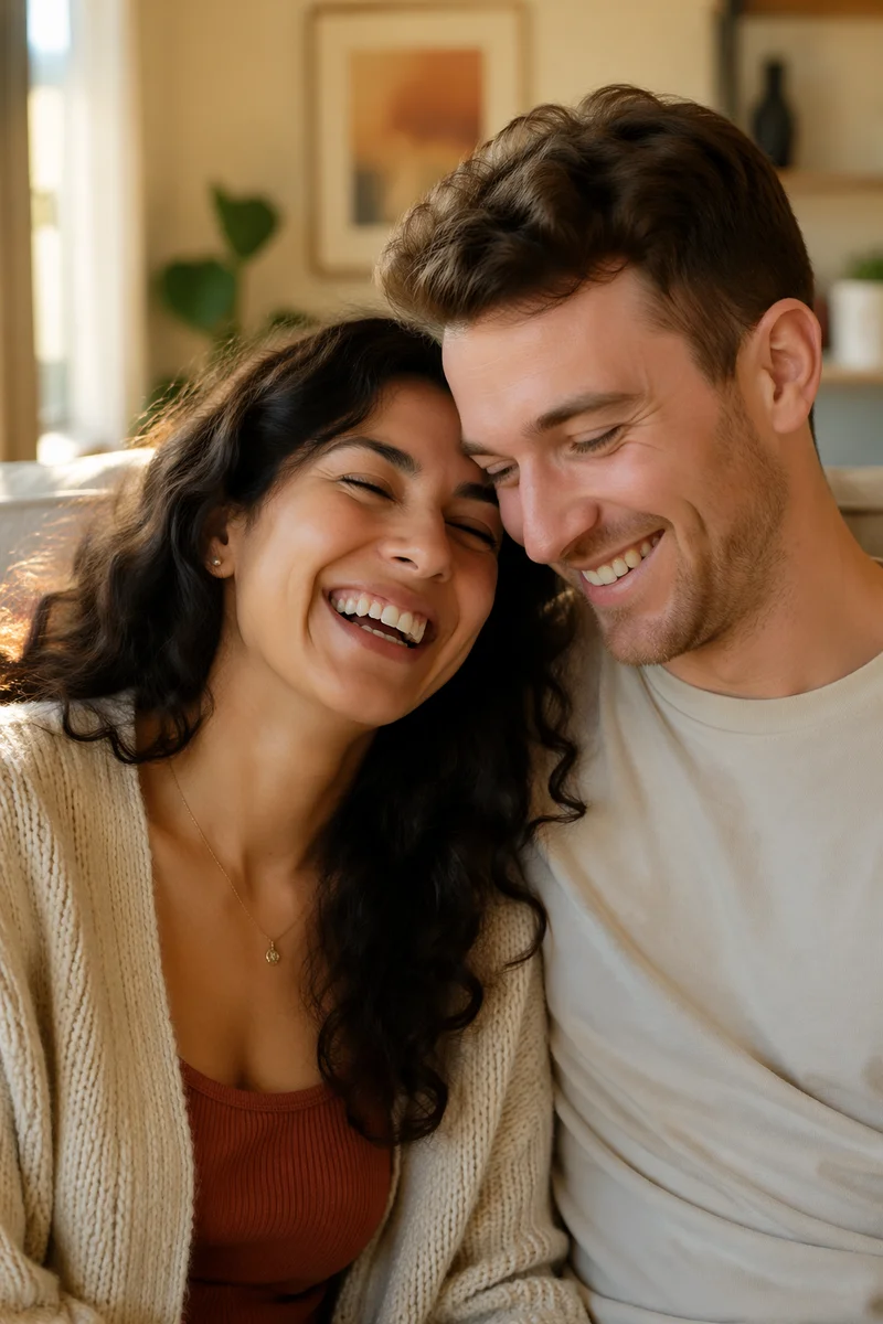 Laughing Couple Close Up by Window