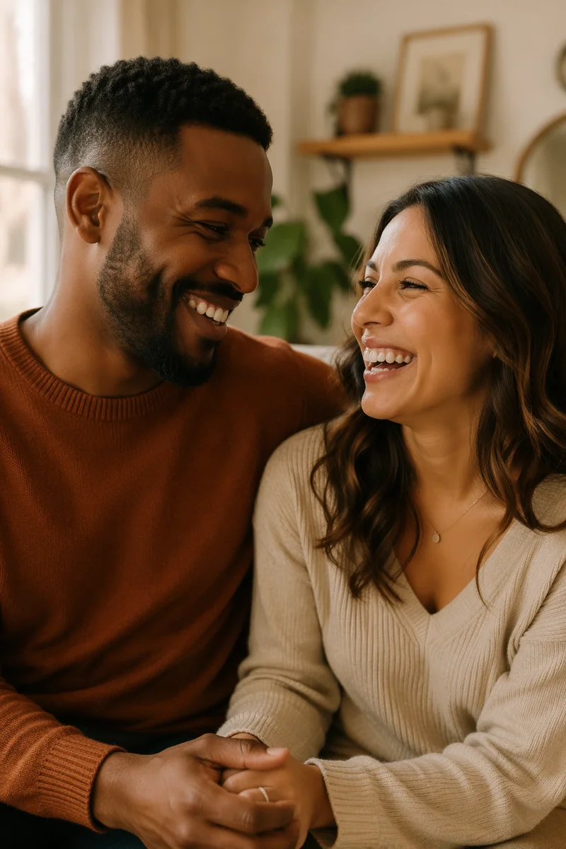 Joyful Couple Laughing in Warm Light