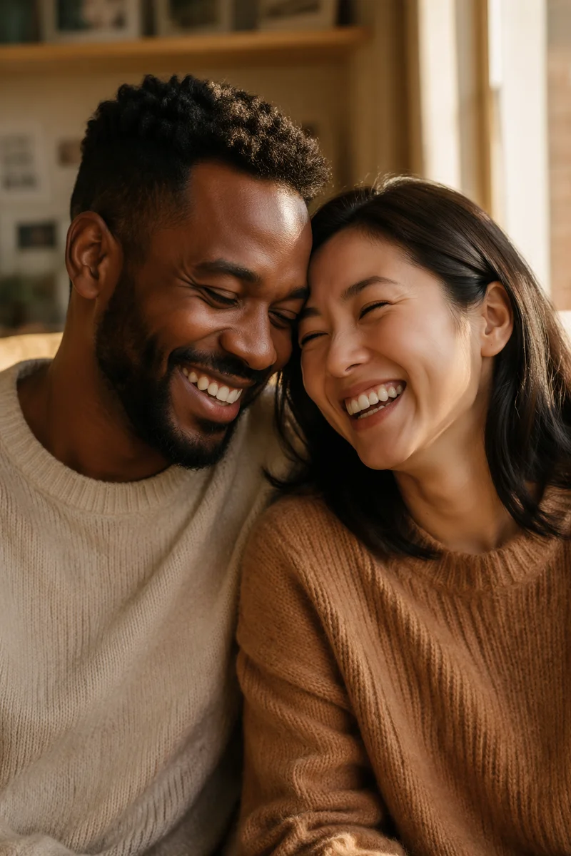 Laughing Couple in Warm Window Light