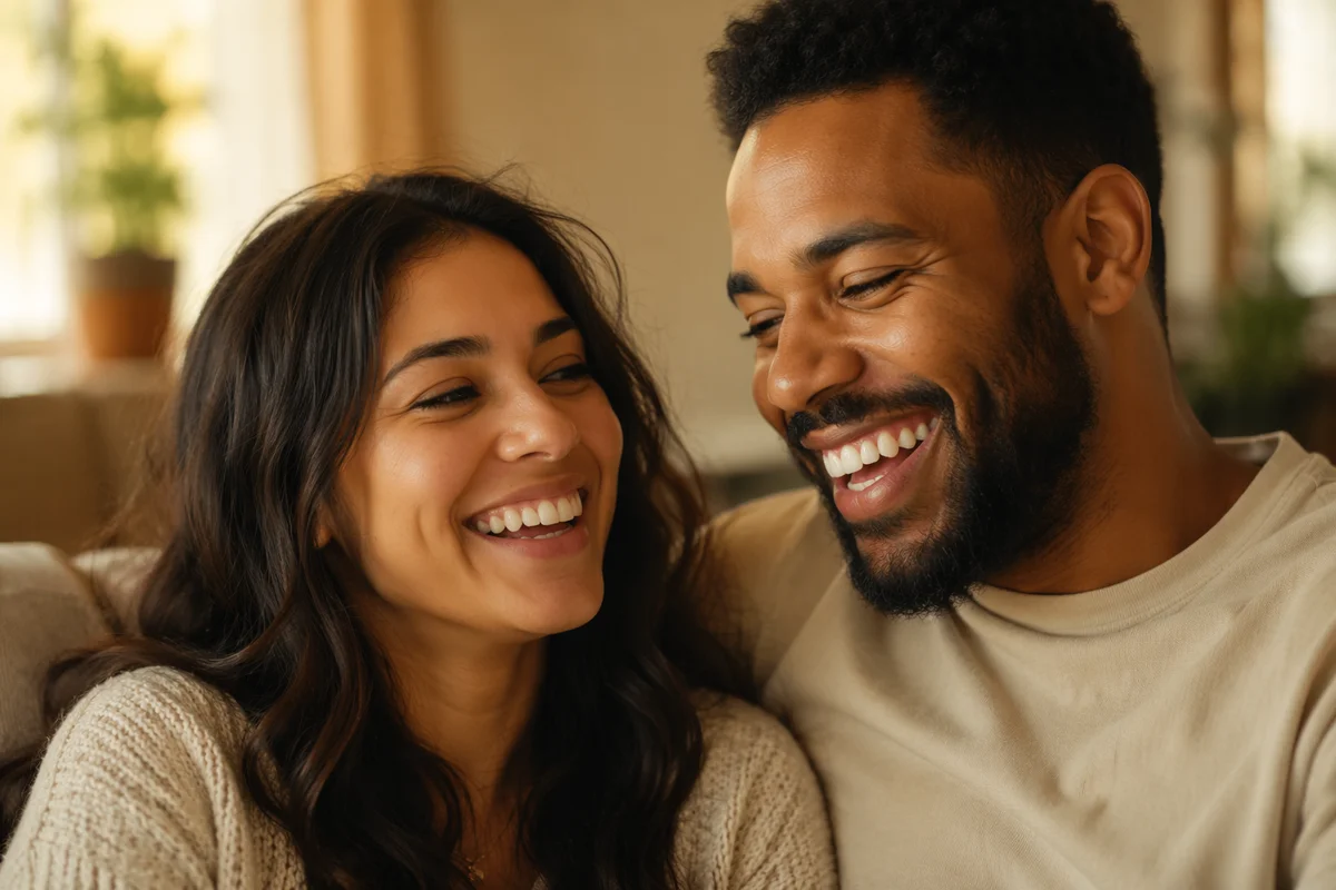 Laughing Couple in Warm Window Light