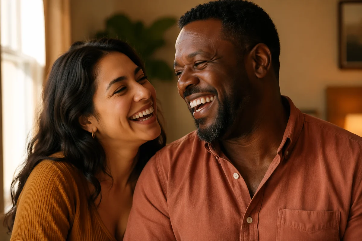 Laughing Couple in Warm Window Light