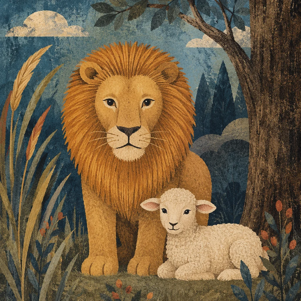 Courageous Lion and Lamb in Peace