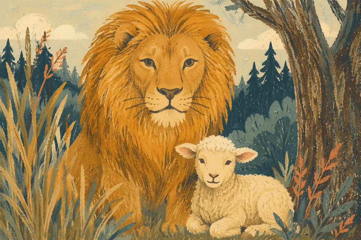 Courageous Lion and Lamb in Peace