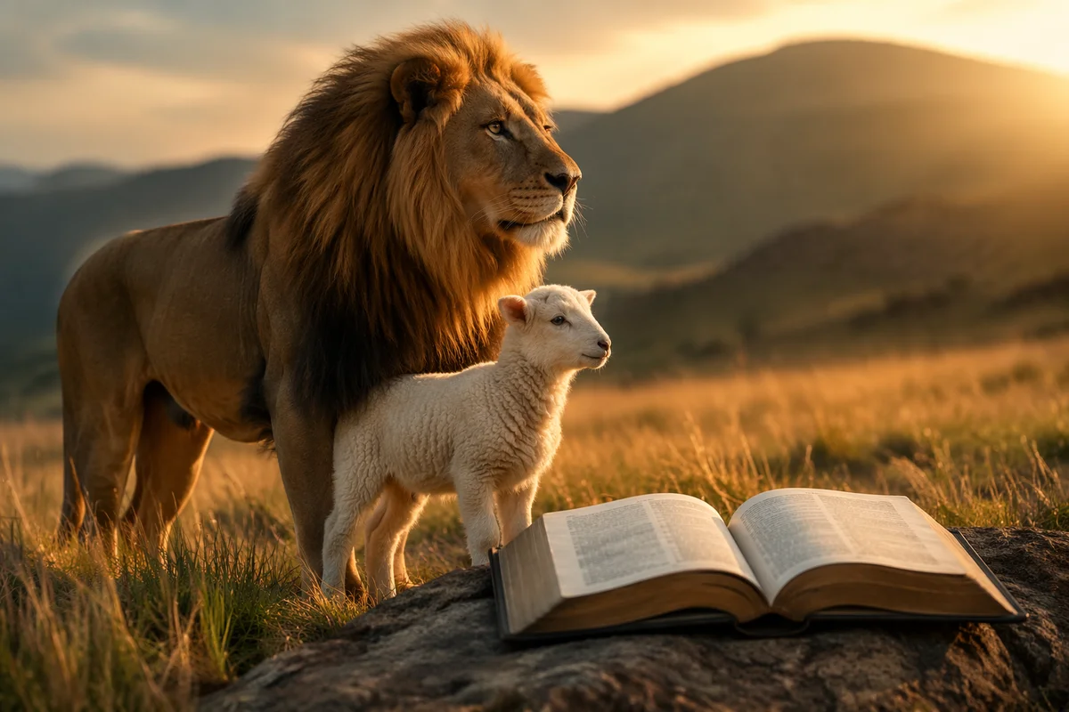 Lion and Lamb in Meadow Light