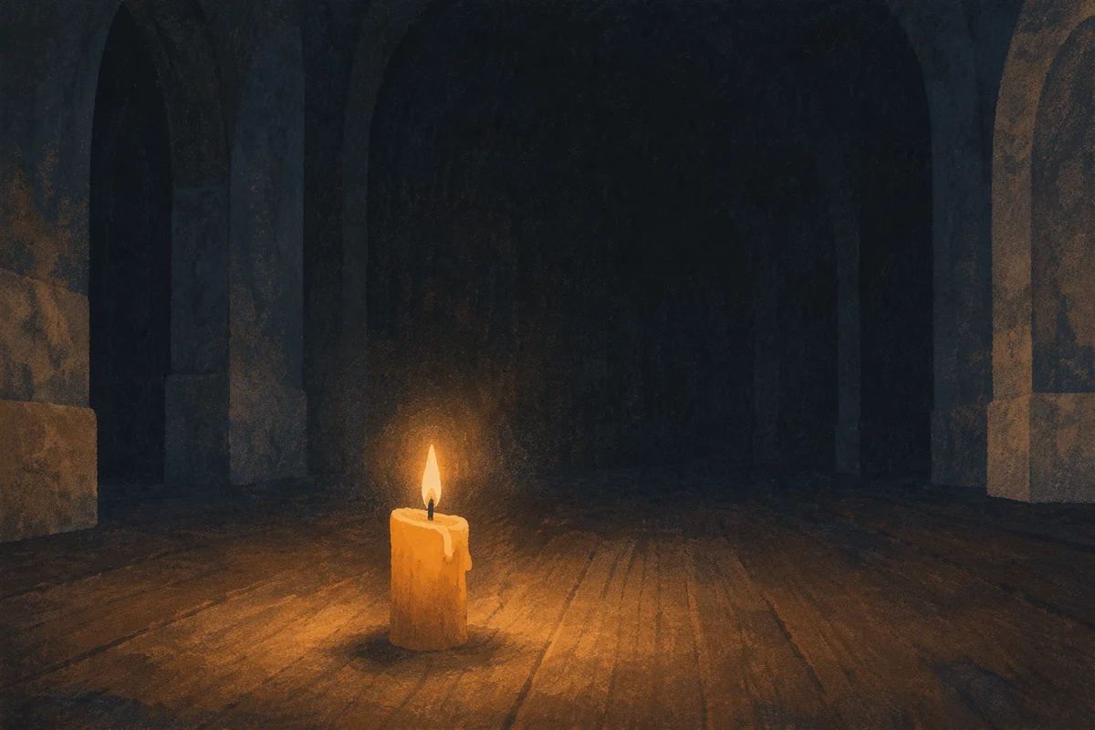 Courage Candle in Vast Chapel Darkness