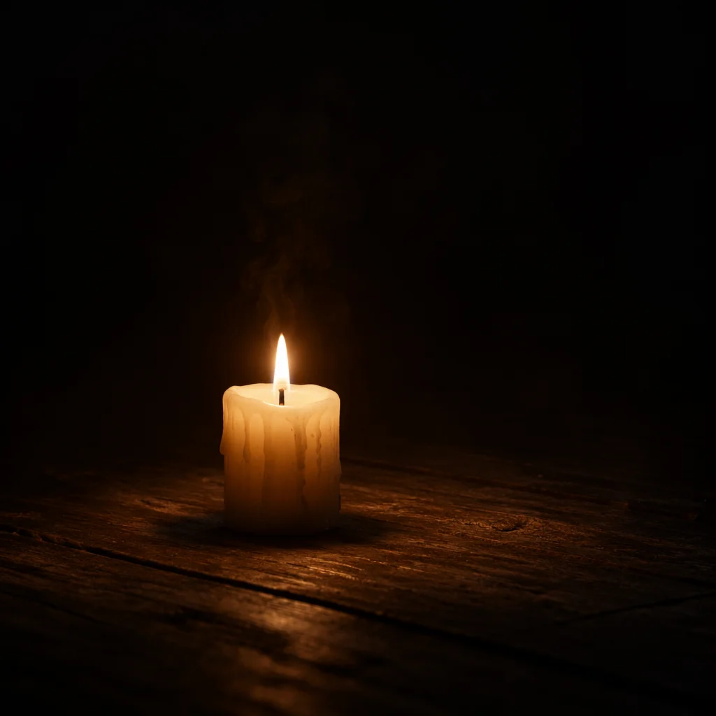 Single Candle in Vast Dark Room