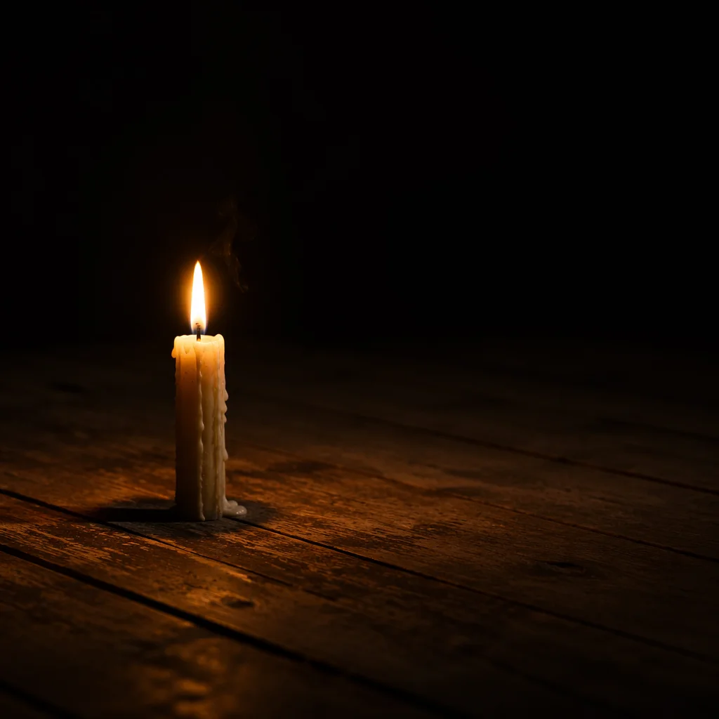 Single Candle Burning in Dark Room