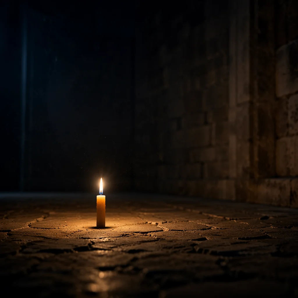 Courageous Candle in Vast Chapel Darkness