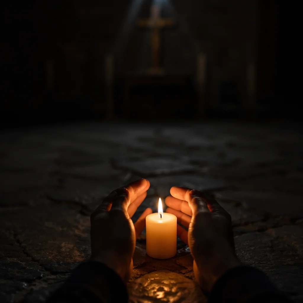 Courage Candle in a Dark Sanctuary