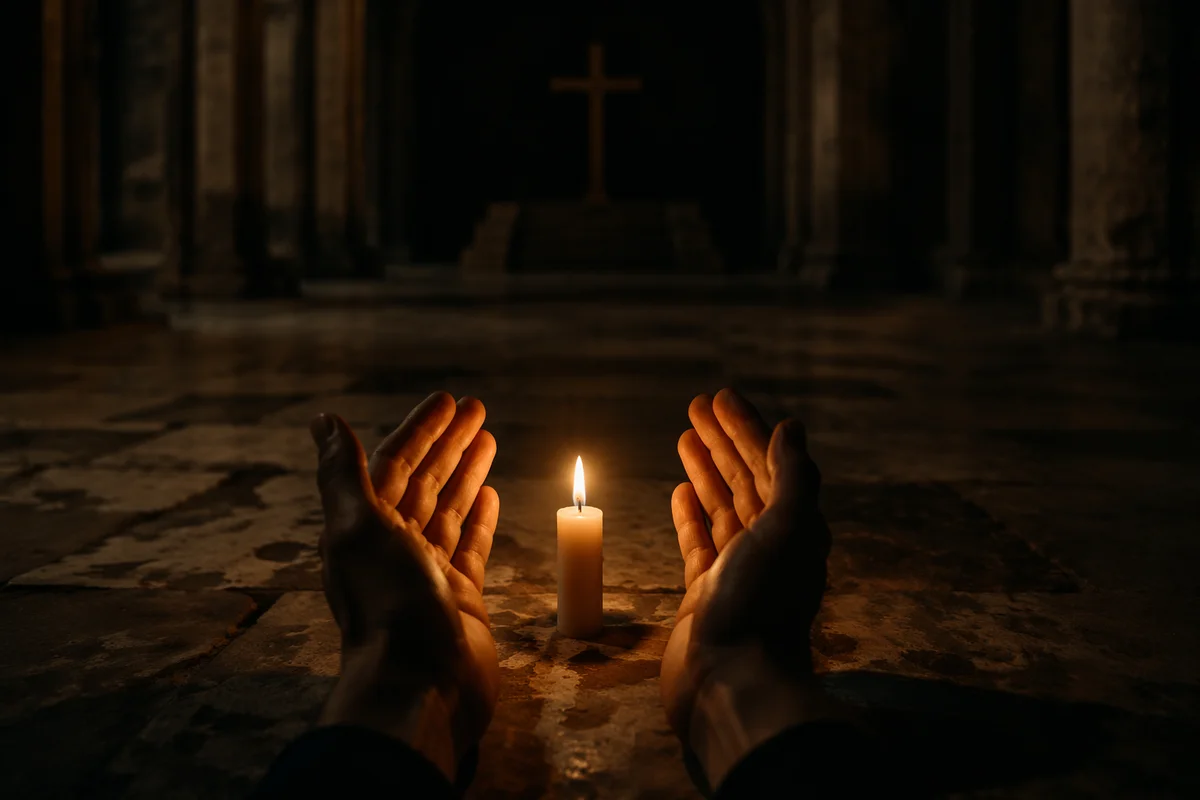 Single Candle of Courage in Dark Sanctuary
