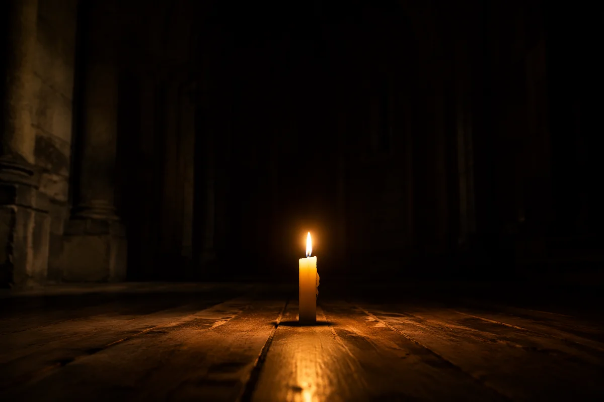 Single Candle Courage in Vast Chapel Darkness
