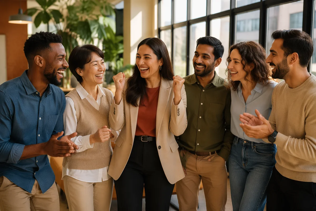 Diverse Coworkers Celebrating Success in Office