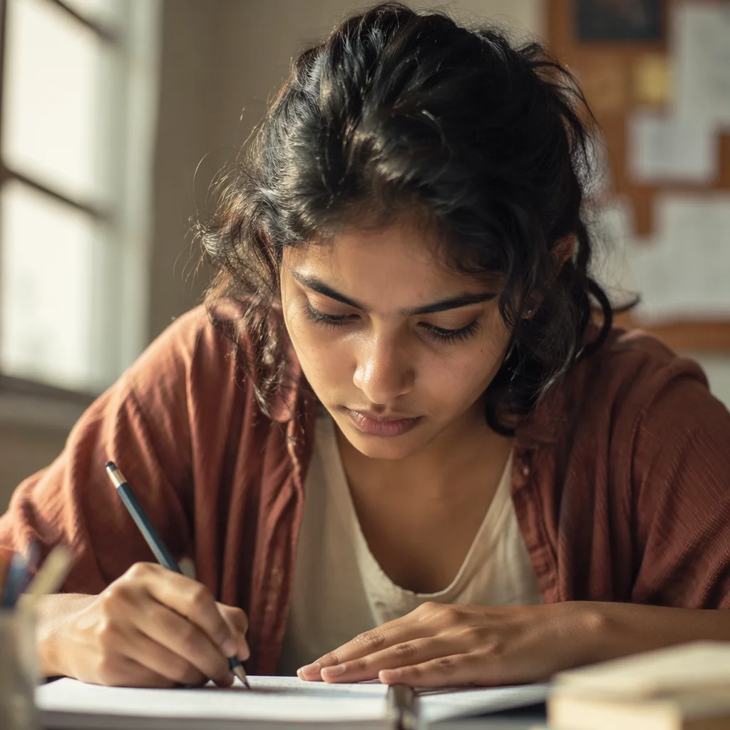 Focused College Student Studying at Desk