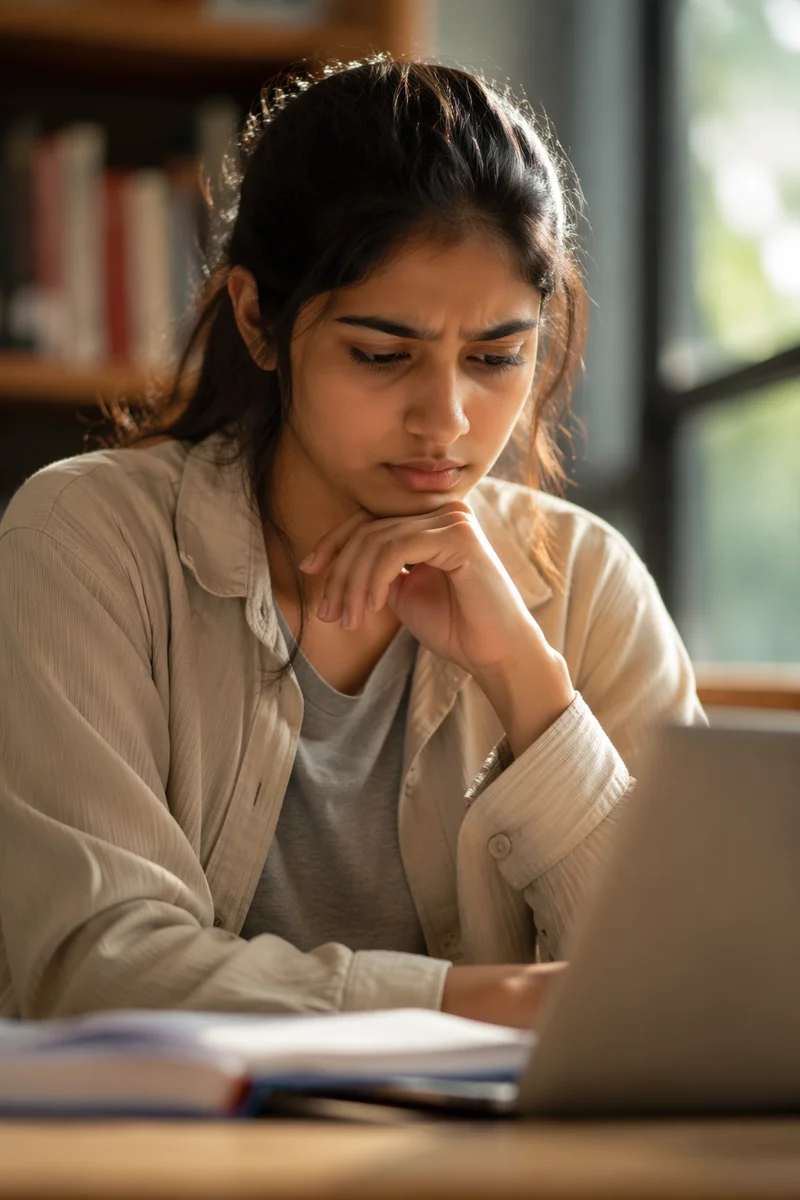 Focused University Student by Library Window