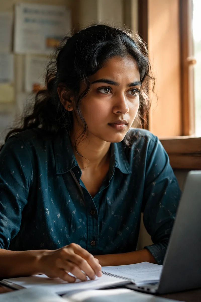 Focused University Student by Window Light